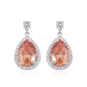 Champagne and White Cubic Zirconia Teardrop Elegant Formal Earrings
